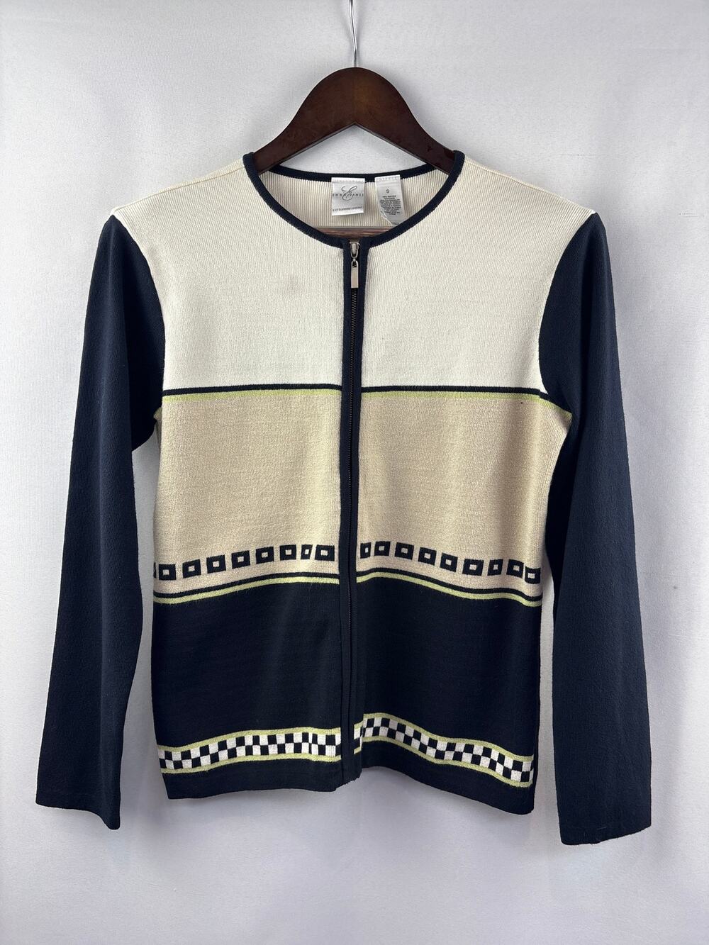 Women’s Emma James Small Black, Beige & Cream Patterned Sweater